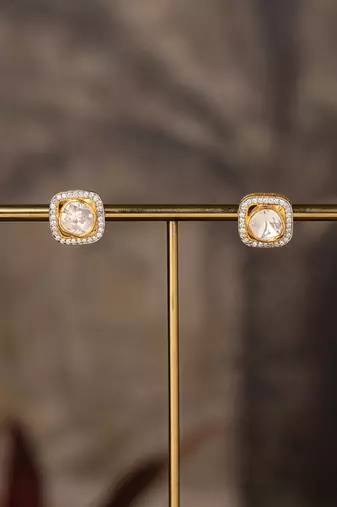 Gold plated polki studs in sterling silver