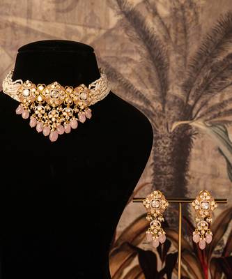 Gold plated  pink beads  pearl necklace in sterling silver 1