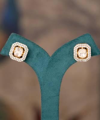 Gold plated polki studs in sterling silver 1