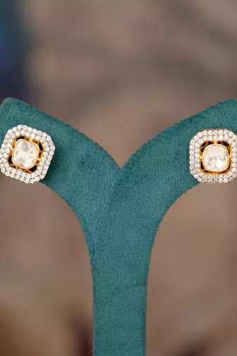 Gold plated polki studs in sterling silver