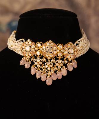 Gold plated  pink beads  pearl necklace in sterling silver 2