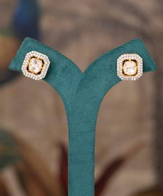 Gold plated polki studs in sterling silver 2