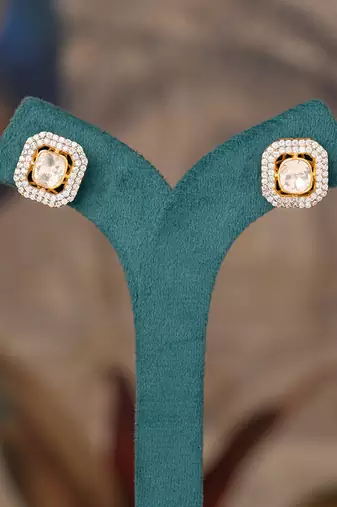 Gold plated polki studs in sterling silver