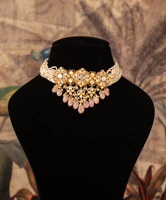 Gold plated  pink beads  pearl necklace in sterling silver 3