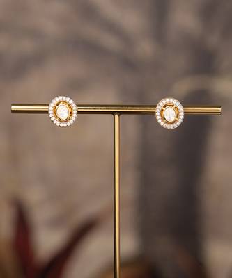 Gold plated polki studs in sterling silver 1