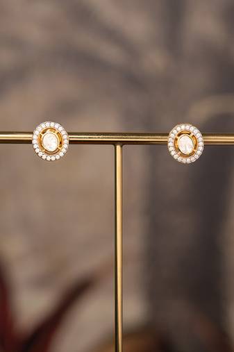 Gold plated polki studs in sterling silver
