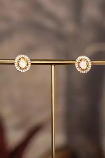 Gold plated polki studs in sterling silver
