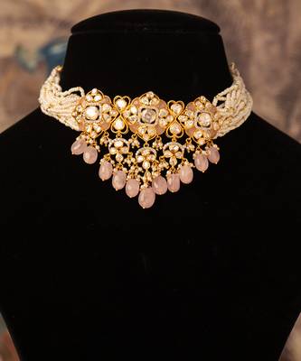 Gold plated  pink beads  pearl necklace in sterling silver 4