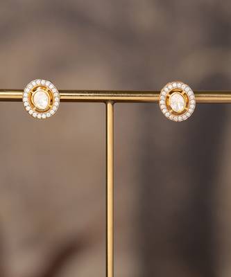Gold plated polki studs in sterling silver 2