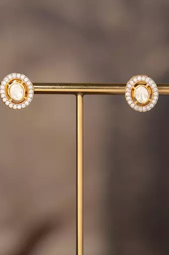 Gold plated polki studs in sterling silver