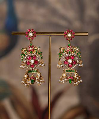Gold plated multicolor polki jhumkas in sterling silver 1