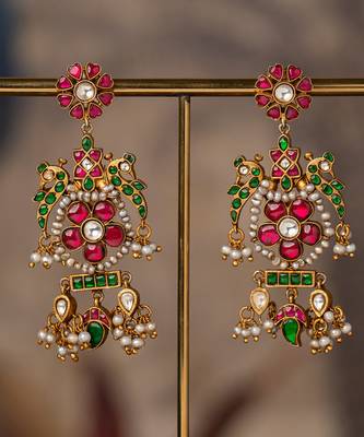 Gold plated multicolor polki jhumkas in sterling silver 2