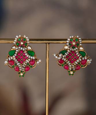 Gold plated multicolor polki jhumkas in sterling silver 1