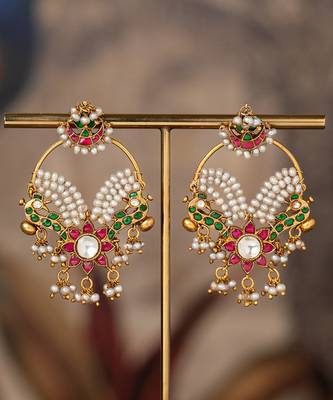 Gold plated multicolor polki jhumkas in sterling silver 1