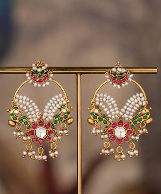 Gold plated multicolor polki jhumkas in sterling silver 2