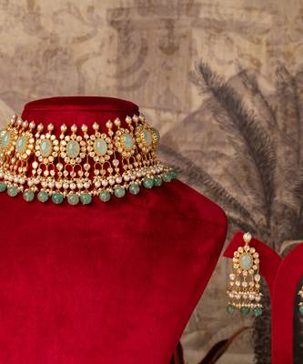 Gold plated  green stone kundan necklace in sterling silver 2