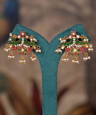 Gold plated multicolor polki jhumkas in sterling silver 1
