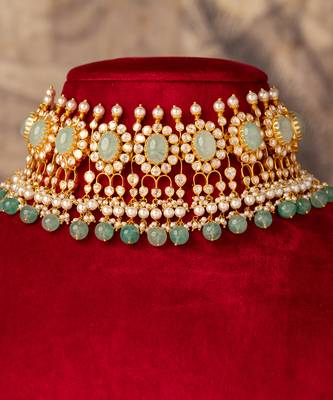 Gold plated  green stone kundan necklace in sterling silver 4