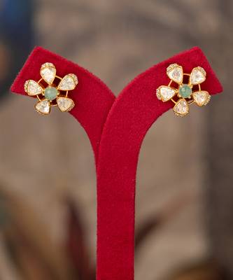 Gold plated white polki studs in sterling silver 1