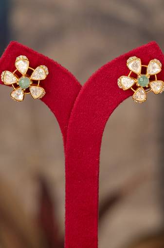 Gold plated white polki studs in sterling silver