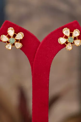 Gold plated white polki studs in sterling silver