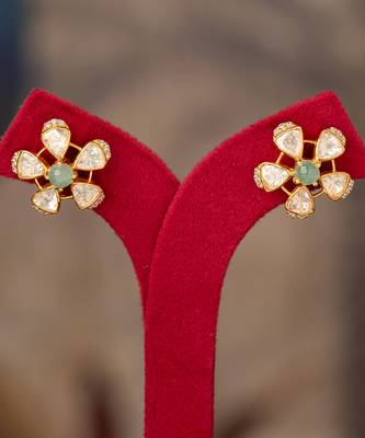 Gold plated white polki studs in sterling silver 2