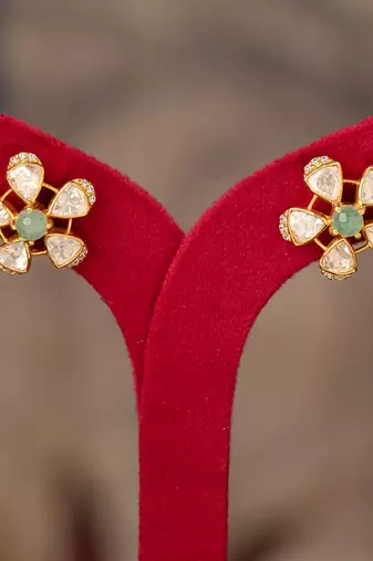 Gold plated white polki studs in sterling silver