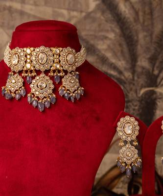Gold plated purple beads  kundan necklace in sterling silver 2