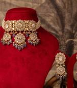 Gold plated purple beads  kundan necklace in sterling silver