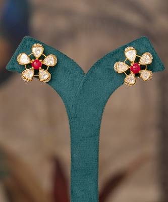Gold plated polki studs in sterling silver 1