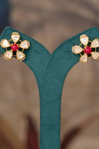 Gold plated polki studs in sterling silver