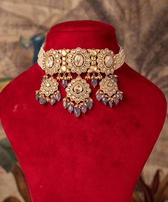 Gold plated purple beads  kundan necklace in sterling silver 3