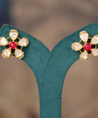 Gold plated polki studs in sterling silver 2
