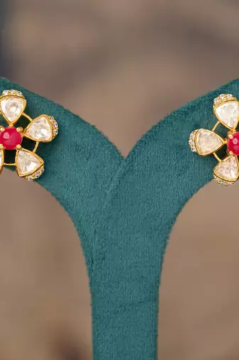 Gold plated polki studs in sterling silver