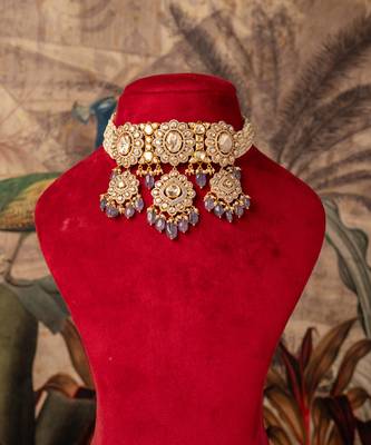 Gold plated purple beads  kundan necklace in sterling silver 1