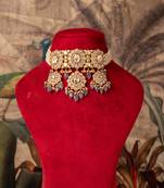 Gold plated purple beads  kundan necklace in sterling silver