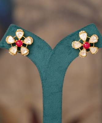 Gold plated polki studs in sterling silver 3