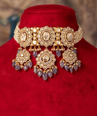 Gold plated purple beads  kundan necklace in sterling silver 4