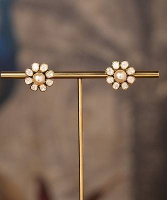 Gold plated polki studs in sterling silver 1