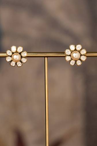 Gold plated polki studs in sterling silver