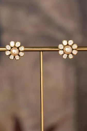 Gold plated polki studs in sterling silver