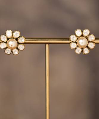 Gold plated polki studs in sterling silver 2