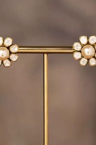 Gold plated polki studs in sterling silver