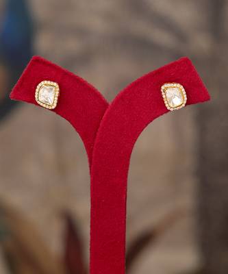 Gold plated polki studs in sterling silver 1