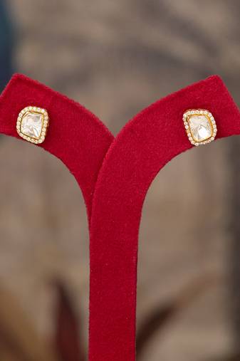 Gold plated polki studs in sterling silver