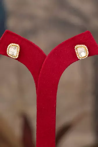 Gold plated polki studs in sterling silver