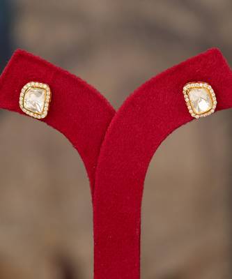 Gold plated polki studs in sterling silver 2