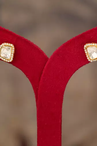 Gold plated polki studs in sterling silver