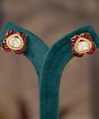 Gold plated pink stone studs in sterling silver 1