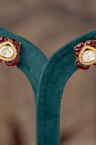 Gold plated pink stone studs in sterling silver